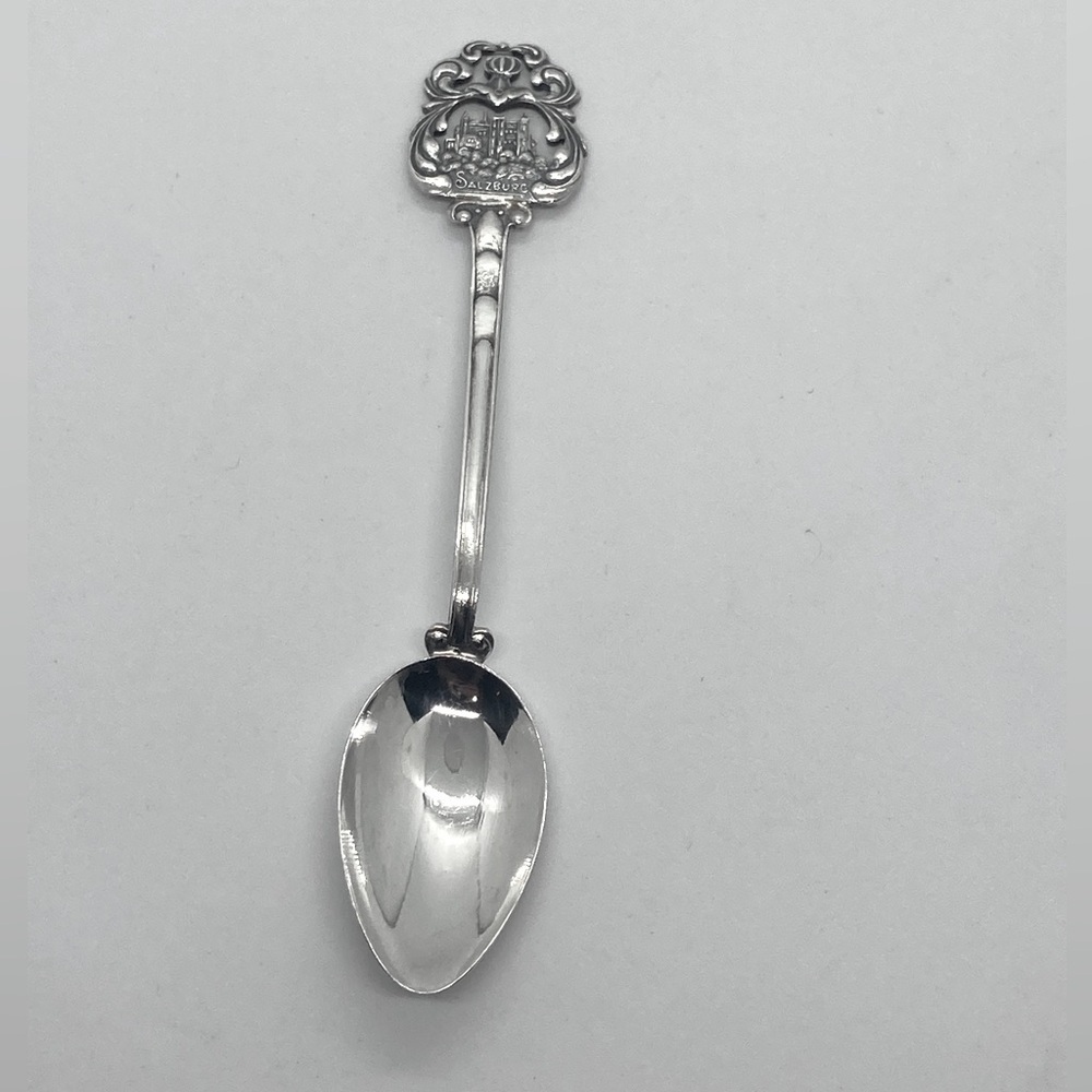 Vtg 900 Silver Salzburg Austria Design Mini Souvenir Spoon Sugar Spoon / 4.2”